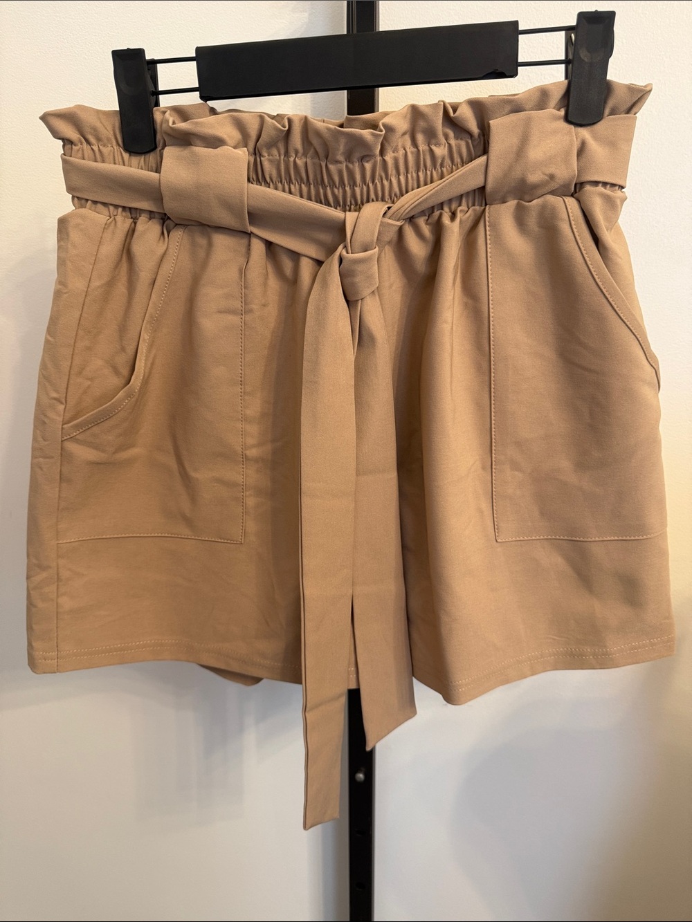 Grace Karin NWT High-Waist Paperbag Tie Shorts - Tan Size Medium